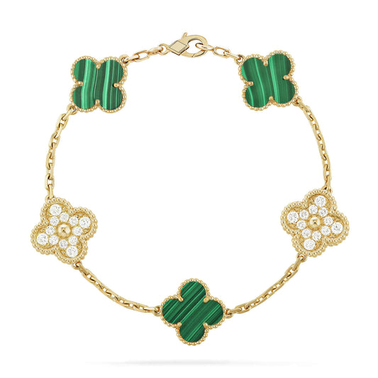 [Lumi Jewelry]CLOVER  5 MOTIF MALACHITE DIAMOND BRACELET