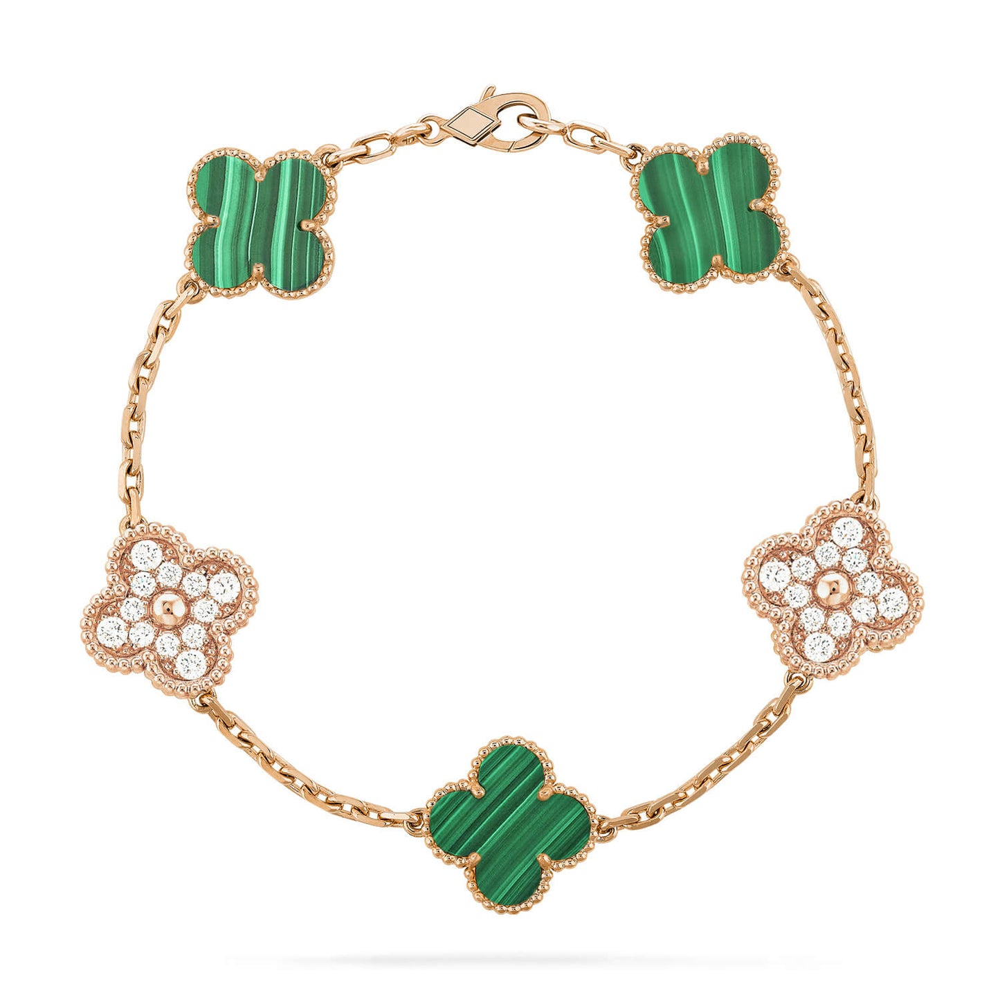 [Lumi Jewelry]CLOVER  5 MOTIF MALACHITE DIAMOND BRACELET