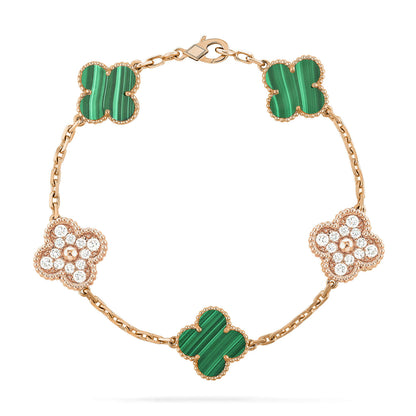 [Lumi Jewelry]CLOVER  5 MOTIF MALACHITE DIAMOND BRACELET