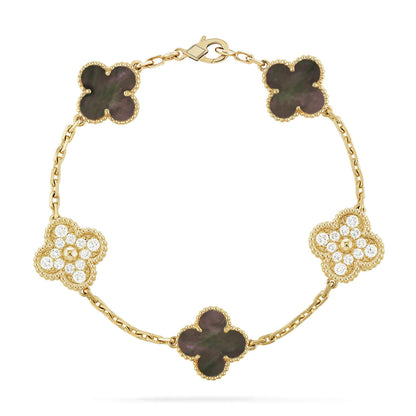 [Lumi Jewelry]CLOVER 5 MOTIF GRAY MOP DIAMOND BRACELET