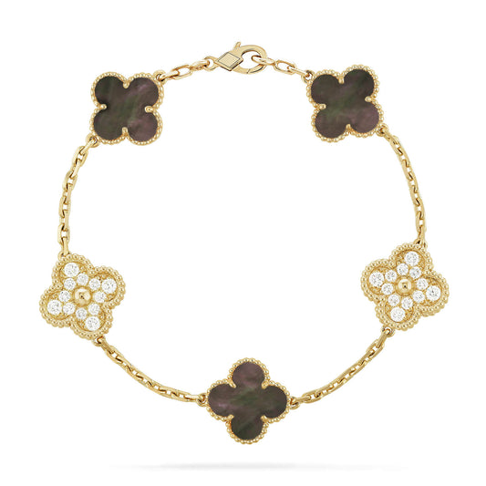 [Lumi Jewelry]CLOVER 5 MOTIF GRAY MOP DIAMOND BRACELET