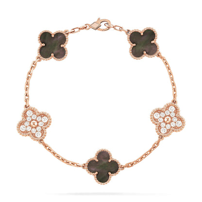 [Lumi Jewelry]CLOVER 5 MOTIF GRAY MOP DIAMOND BRACELET