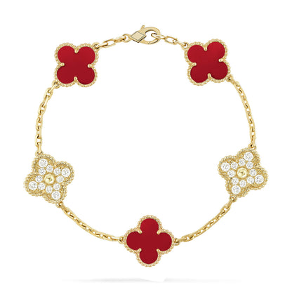 [Lumi Jewelry]CLOVER 5 MOTIFS CARNELIAN DIAMOND BRACELET