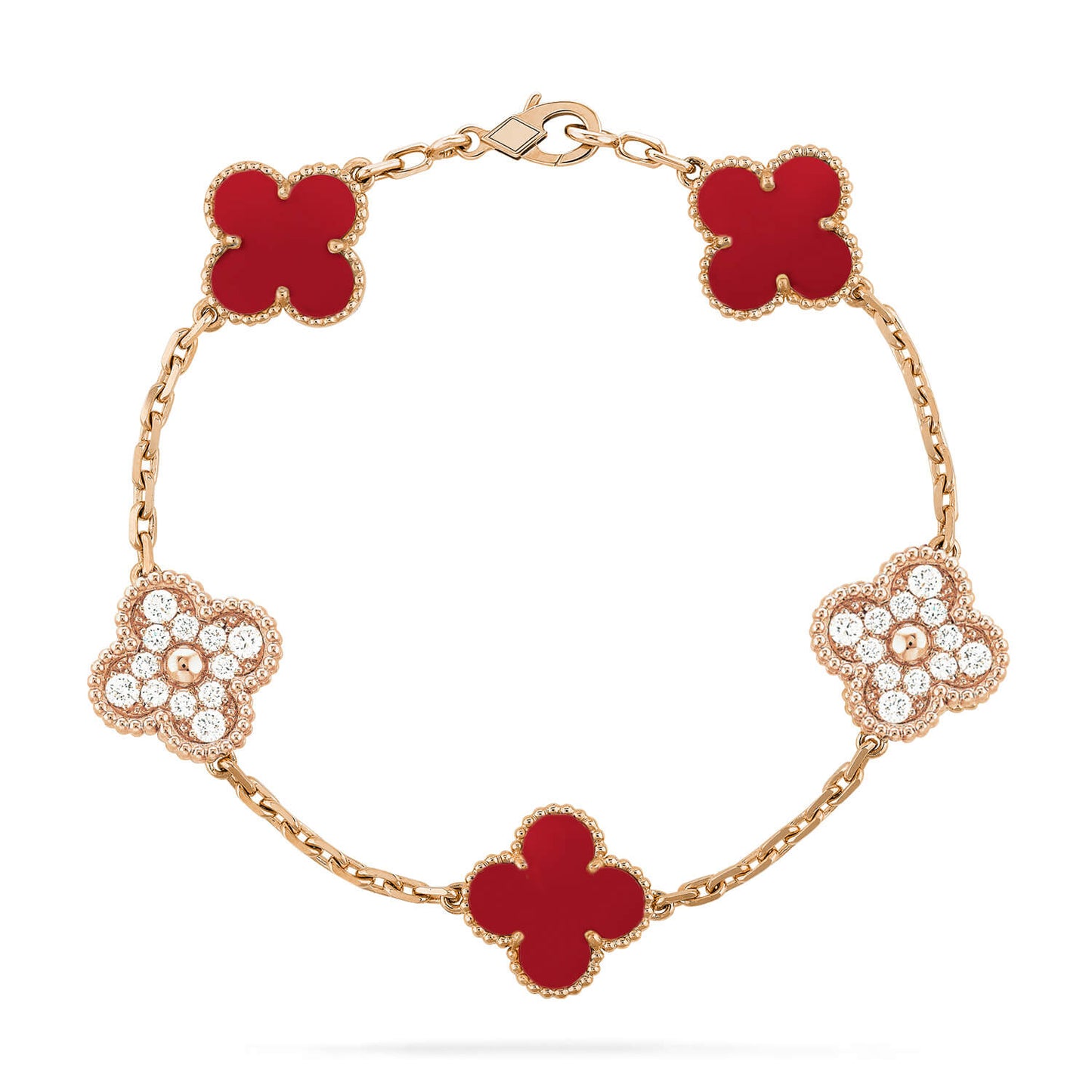 [Lumi Jewelry]CLOVER 5 MOTIFS CARNELIAN DIAMOND BRACELET