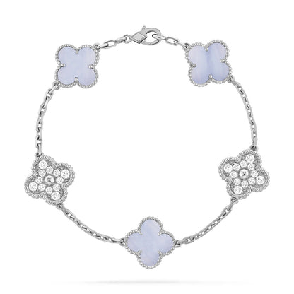 [Lumi Jewelry]CLOVER  5 MOTIF DIAMOND PURPLE CHALCEDONY BRACELET SILVER