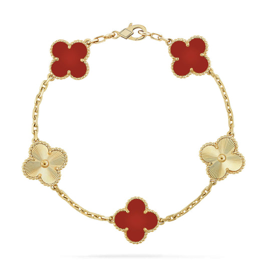 [Lumi Jewelry]CLOVER  5 MOTIFS CARNELIAN GOLD BRACELET