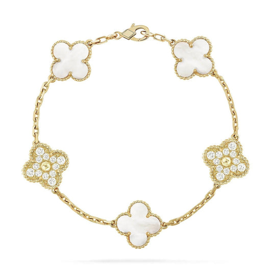 [Lumi Jewelry]CLOVER BRACELET 5 MOTIF WHITE MOP DIAMOND