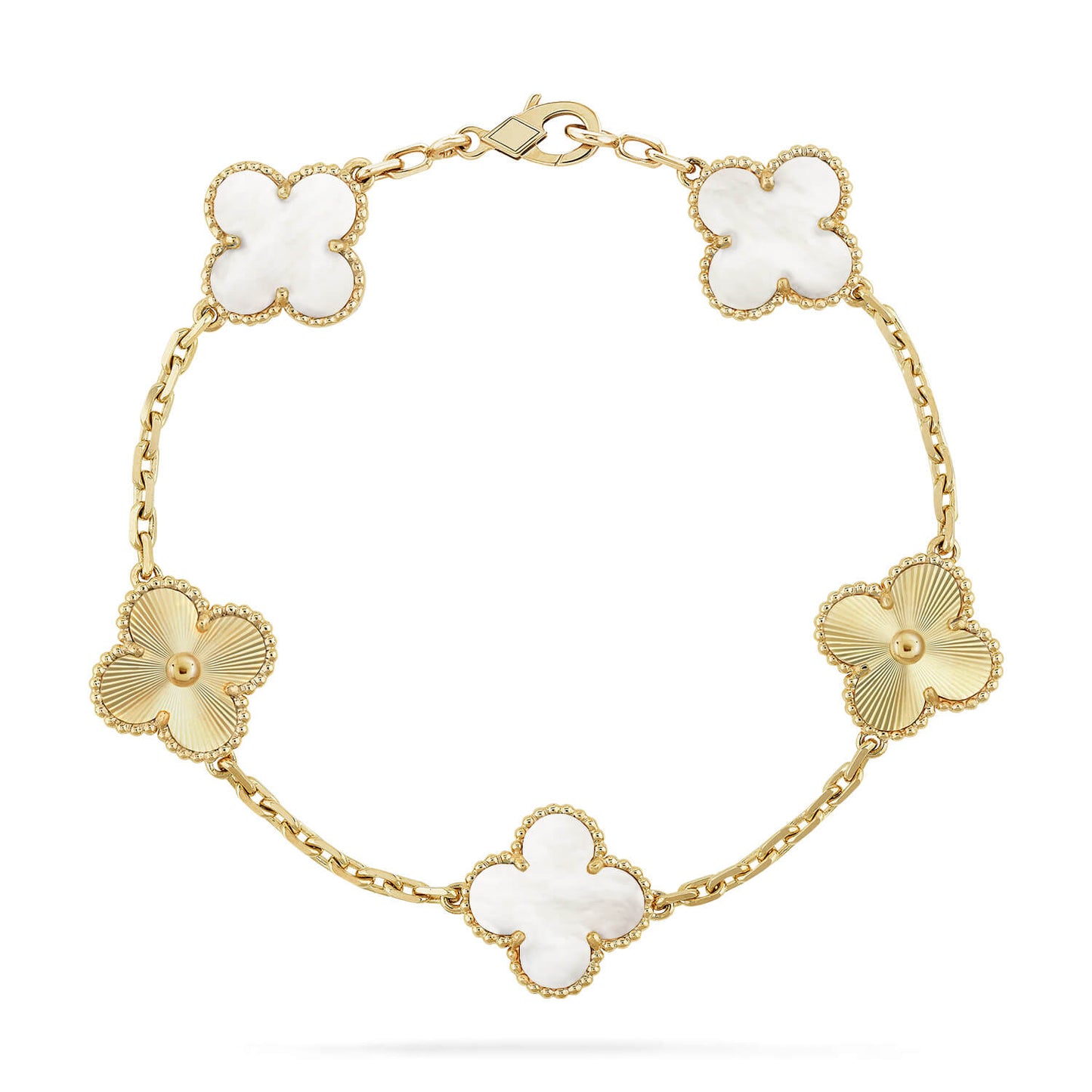 [Lumi Jewelry]CLOVER 5 MOTIF WHITE MOP LASER BRACELET