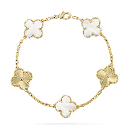 [Lumi Jewelry]CLOVER 5 MOTIF WHITE MOP LASER BRACELET