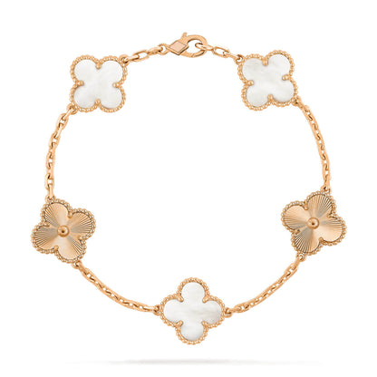 [Lumi Jewelry]CLOVER 5 MOTIF WHITE MOP LASER BRACELET