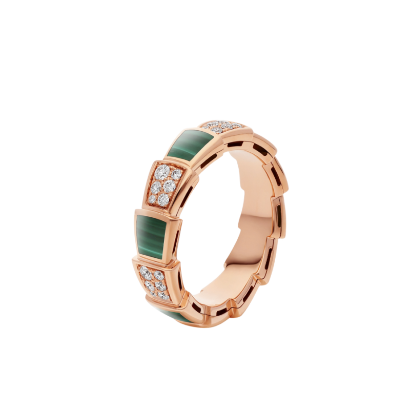 [Lumi Jewelry]SERPENTI RING PINK GOLD MALACHITE DIAMOND PAVED 4MM