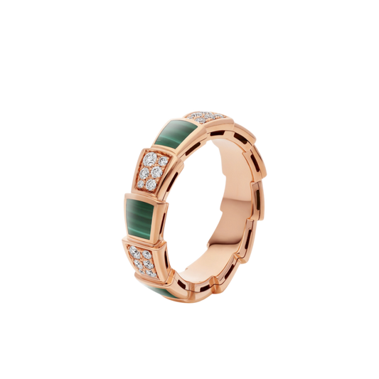 [Lumi Jewelry]SERPENTI RING PINK GOLD MALACHITE DIAMOND PAVED 4MM