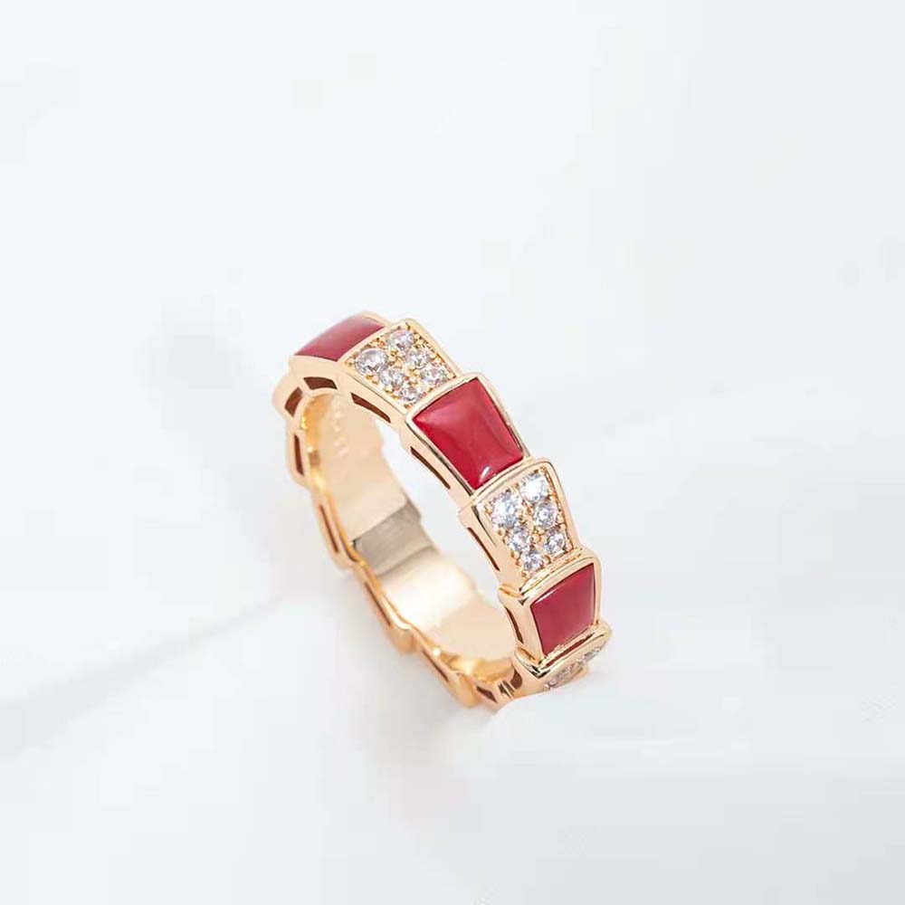 [Lumi Jewelry]SERPENTI RING PINK GOLD CARNELIAN DIAMOND PAVED 4MM