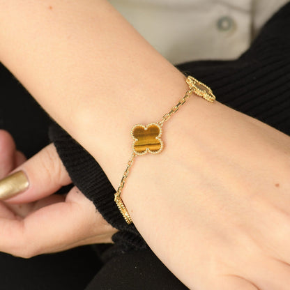 [Lumi Jewelry]CLOVER  5 MOTIFS TIGER EYE BRACELET