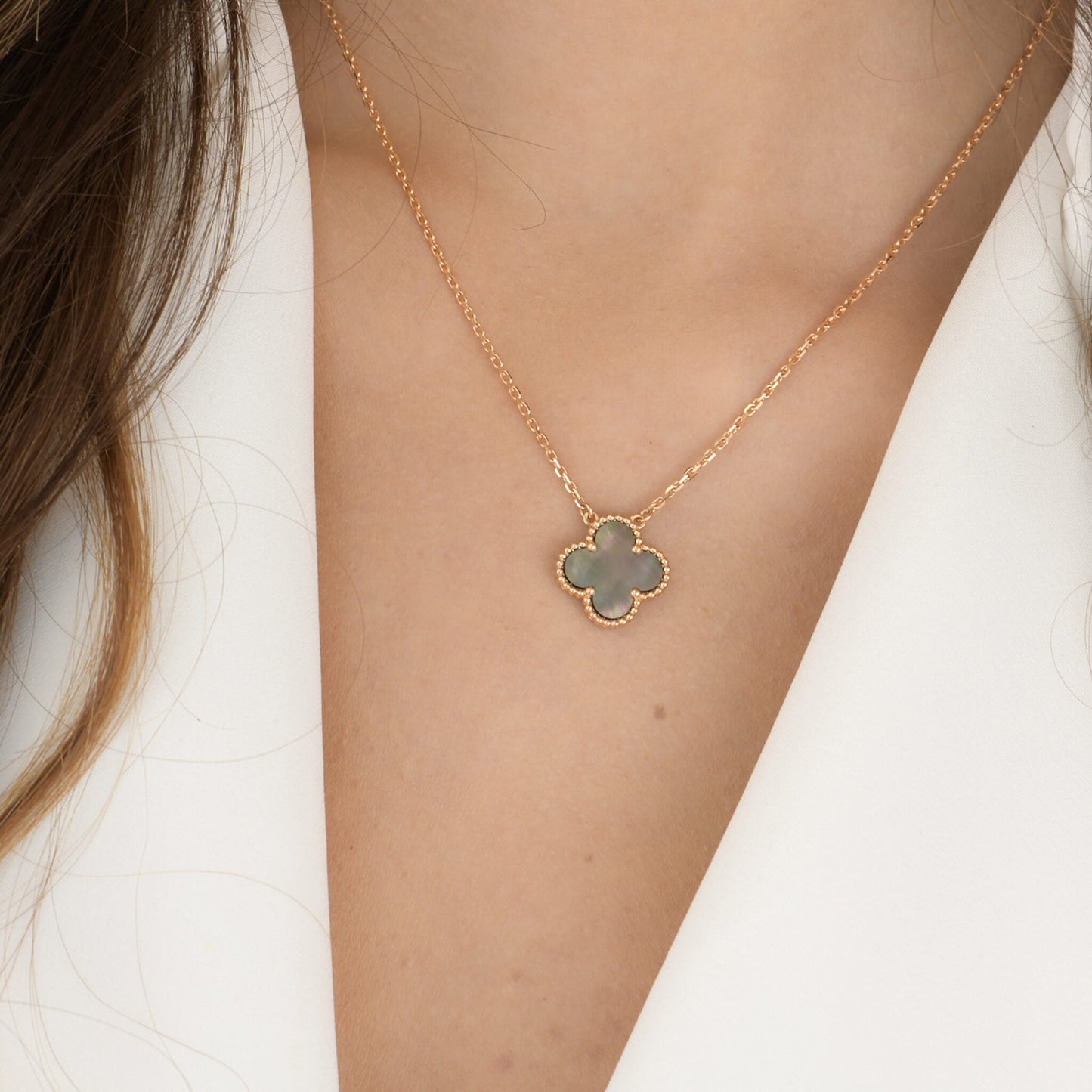 [Lumi Jewelry]CLOVER 15MM  GRAY MOTHER OF PEARL NECKLACE