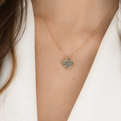 [Lumi Jewelry]CLOVER 15MM  GRAY MOTHER OF PEARL NECKLACE