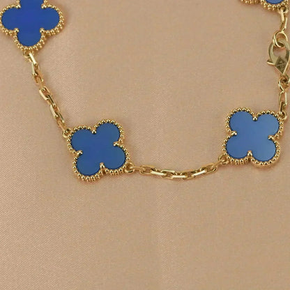 [Lumi Jewelry]CLOVER 5 MOTIFS BLUE AGATE BRACELET