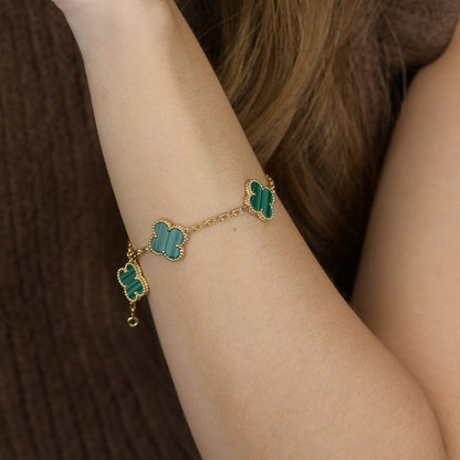 [Lumi Jewelry]CLOVER 5 MOTIFS MALACHITE BRACELET