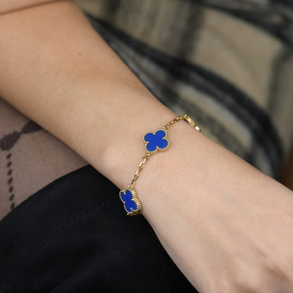 [Lumi Jewelry]CLOVER 5 MOTIFS BLUE AGATE BRACELET