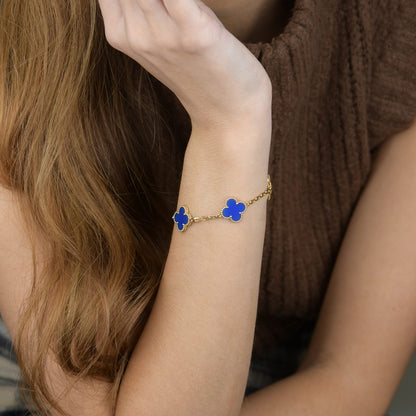 [Lumi Jewelry]CLOVER 5 MOTIFS BLUE AGATE BRACELET
