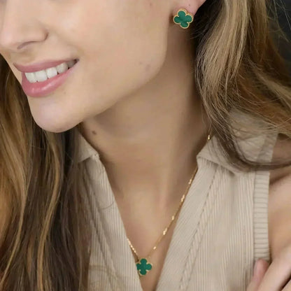 [Lumi Jewelry]CLOVER MINI 9.5MM MALACHITE  EARRINGS
