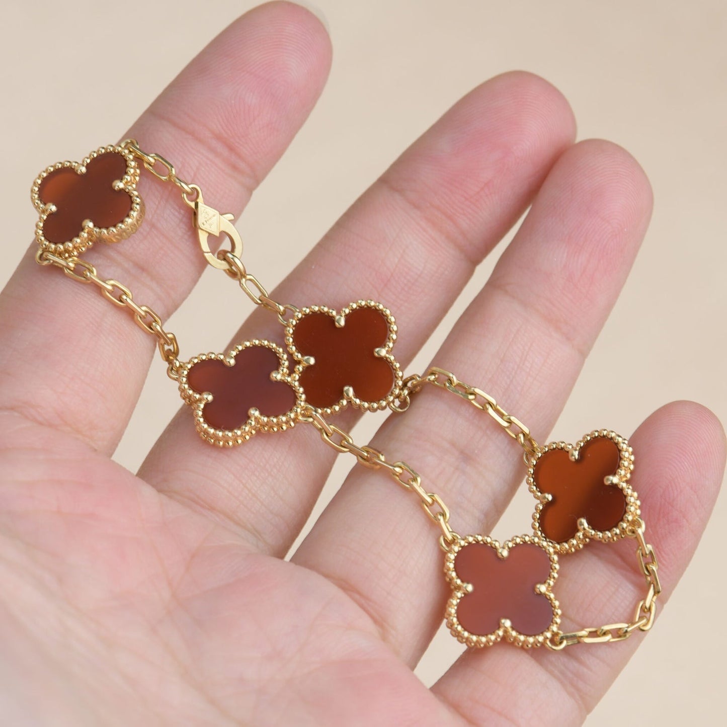 [Lumi Jewelry]CLOVER 5 MOTIFS RED AGATE  BRACELET