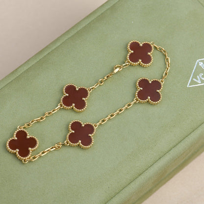 [Lumi Jewelry]CLOVER 5 MOTIFS RED AGATE  BRACELET