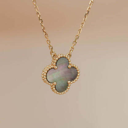 [Lumi Jewelry]CLOVER 15MM  GRAY MOTHER OF PEARL NECKLACE