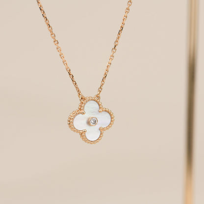 [Lumi Jewelry]CLOVER 15MM DIAMOND WHITE FRITILLARIA NECKLACE