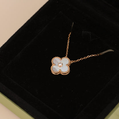 [Lumi Jewelry]CLOVER 15MM DIAMOND WHITE FRITILLARIA NECKLACE