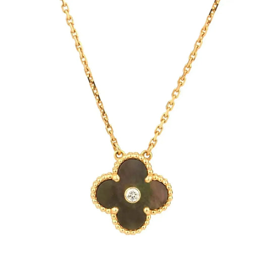 [Lumi Jewelry]CLOVER 15MM DIAMOND AND MOTHER-OF-GREY NECKLACE