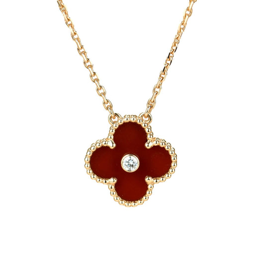 [Lumi Jewelry]CLOVER 15MM DIAMOND CARNELIAN NECKLACE