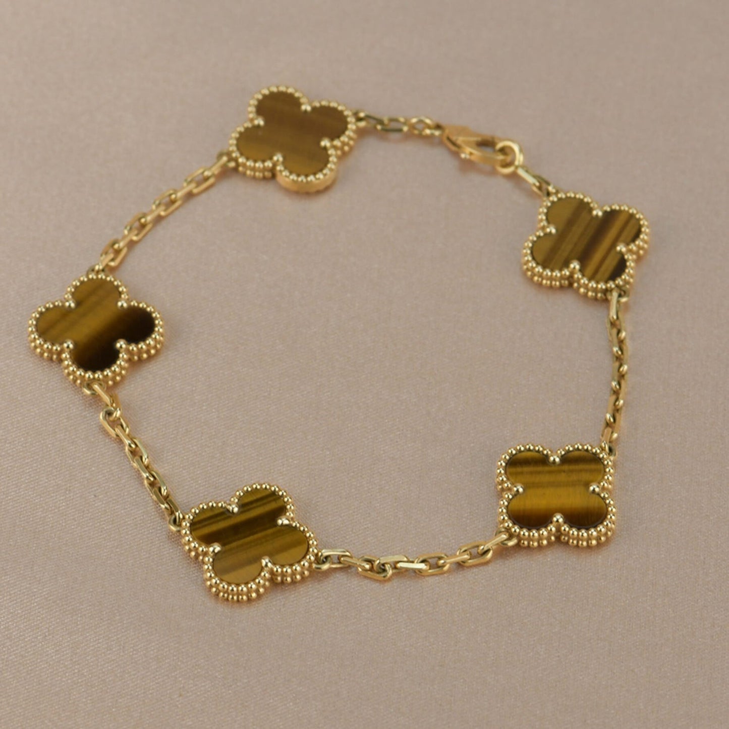 [Lumi Jewelry]CLOVER  5 MOTIFS TIGER EYE BRACELET