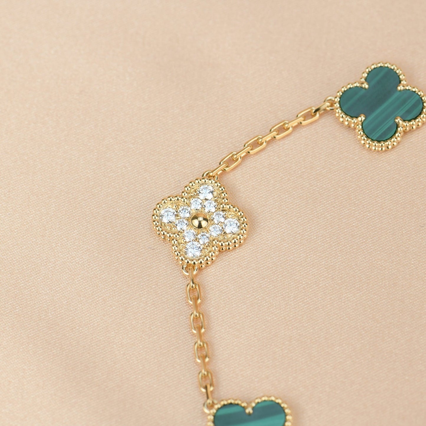 [Lumi Jewelry]CLOVER  5 MOTIF MALACHITE DIAMOND BRACELET