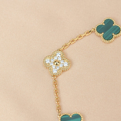 [Lumi Jewelry]CLOVER  5 MOTIF MALACHITE DIAMOND BRACELET