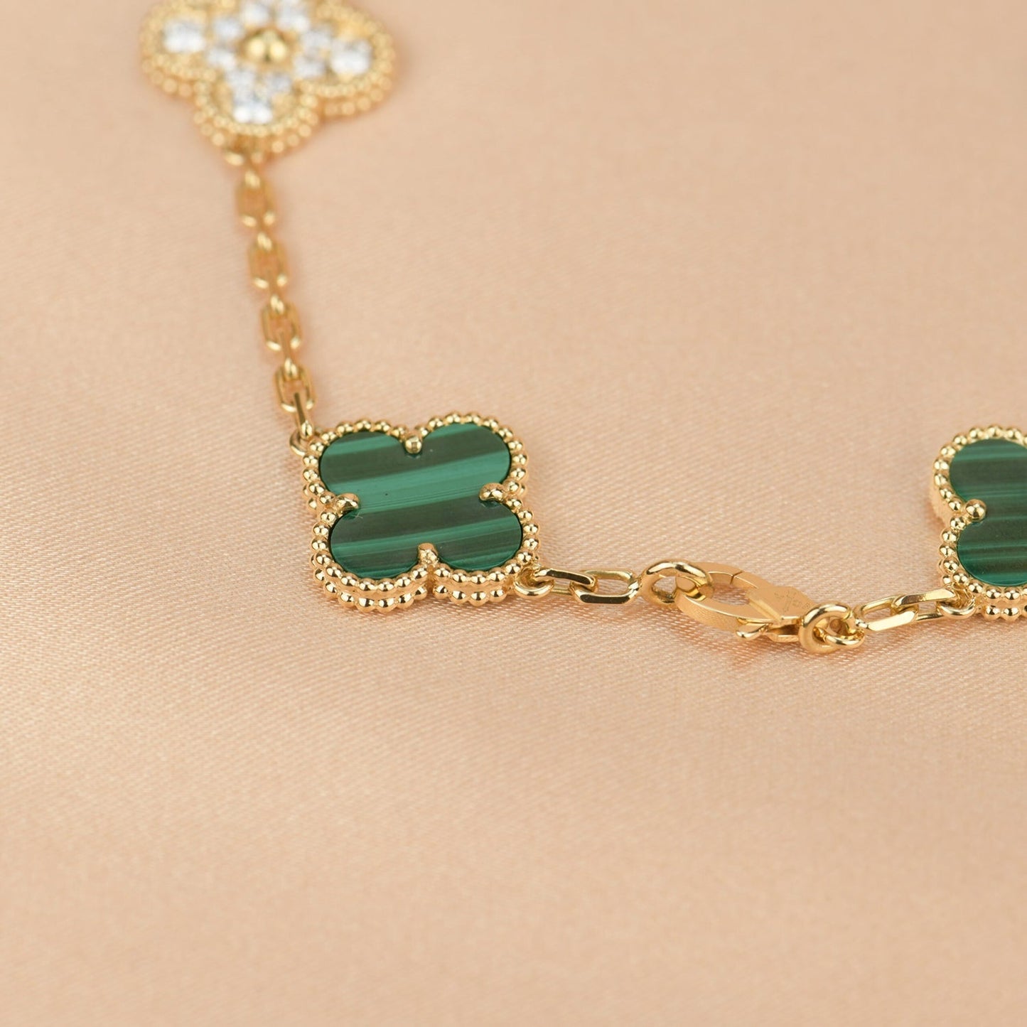 [Lumi Jewelry]CLOVER  5 MOTIF MALACHITE DIAMOND BRACELET
