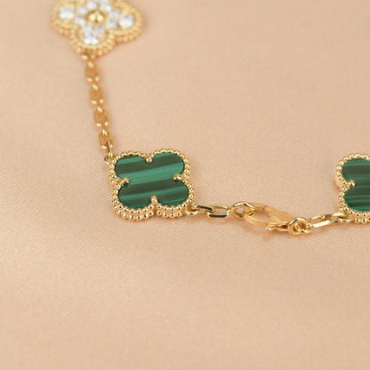 [Lumi Jewelry]CLOVER  5 MOTIF MALACHITE DIAMOND BRACELET