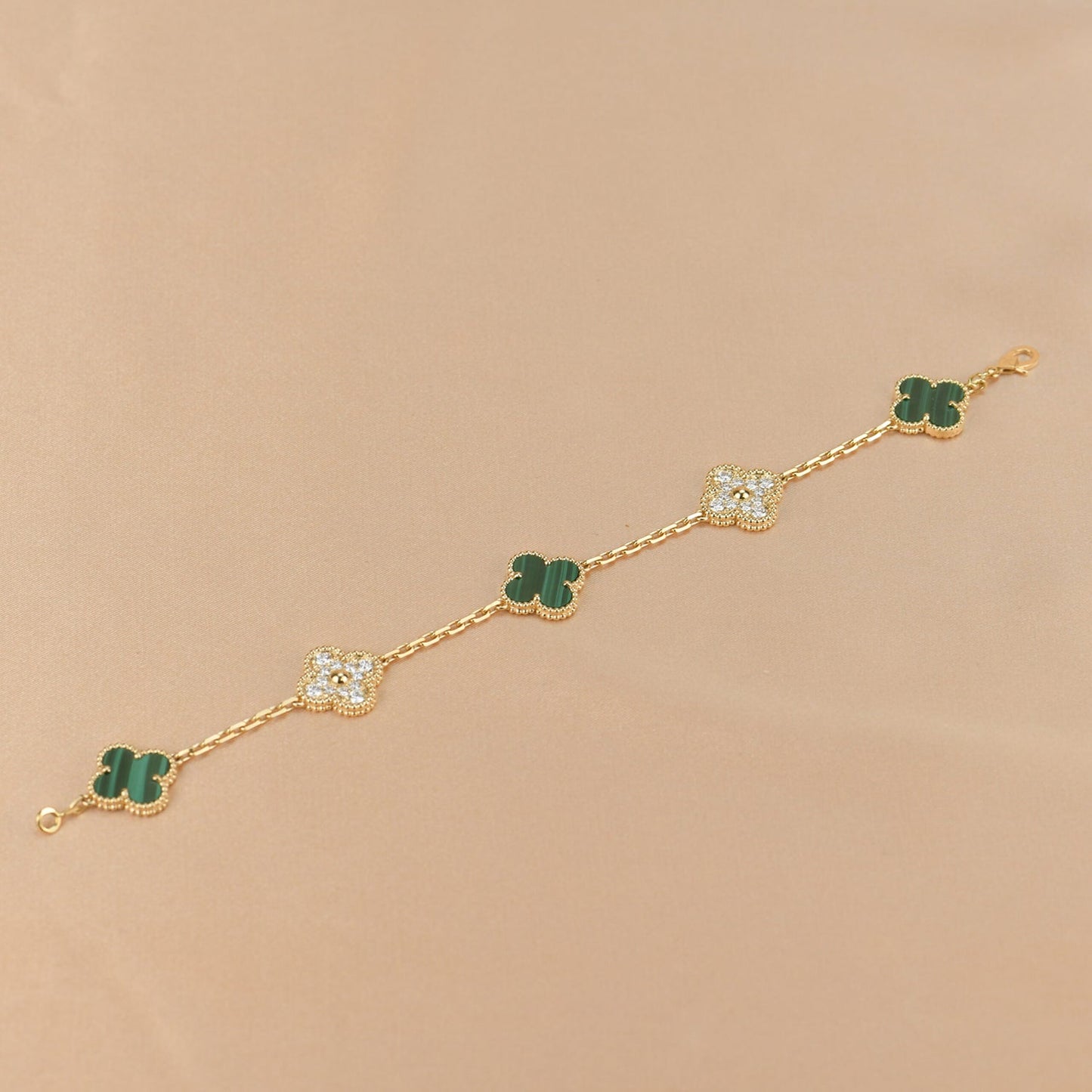 [Lumi Jewelry]CLOVER  5 MOTIF MALACHITE DIAMOND BRACELET