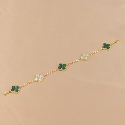 [Lumi Jewelry]CLOVER  5 MOTIF MALACHITE DIAMOND BRACELET