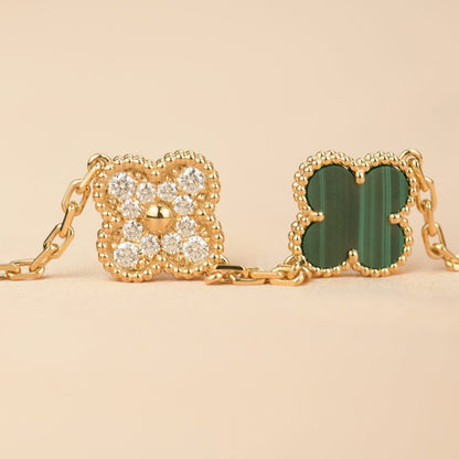 [Lumi Jewelry]CLOVER  5 MOTIF MALACHITE DIAMOND BRACELET