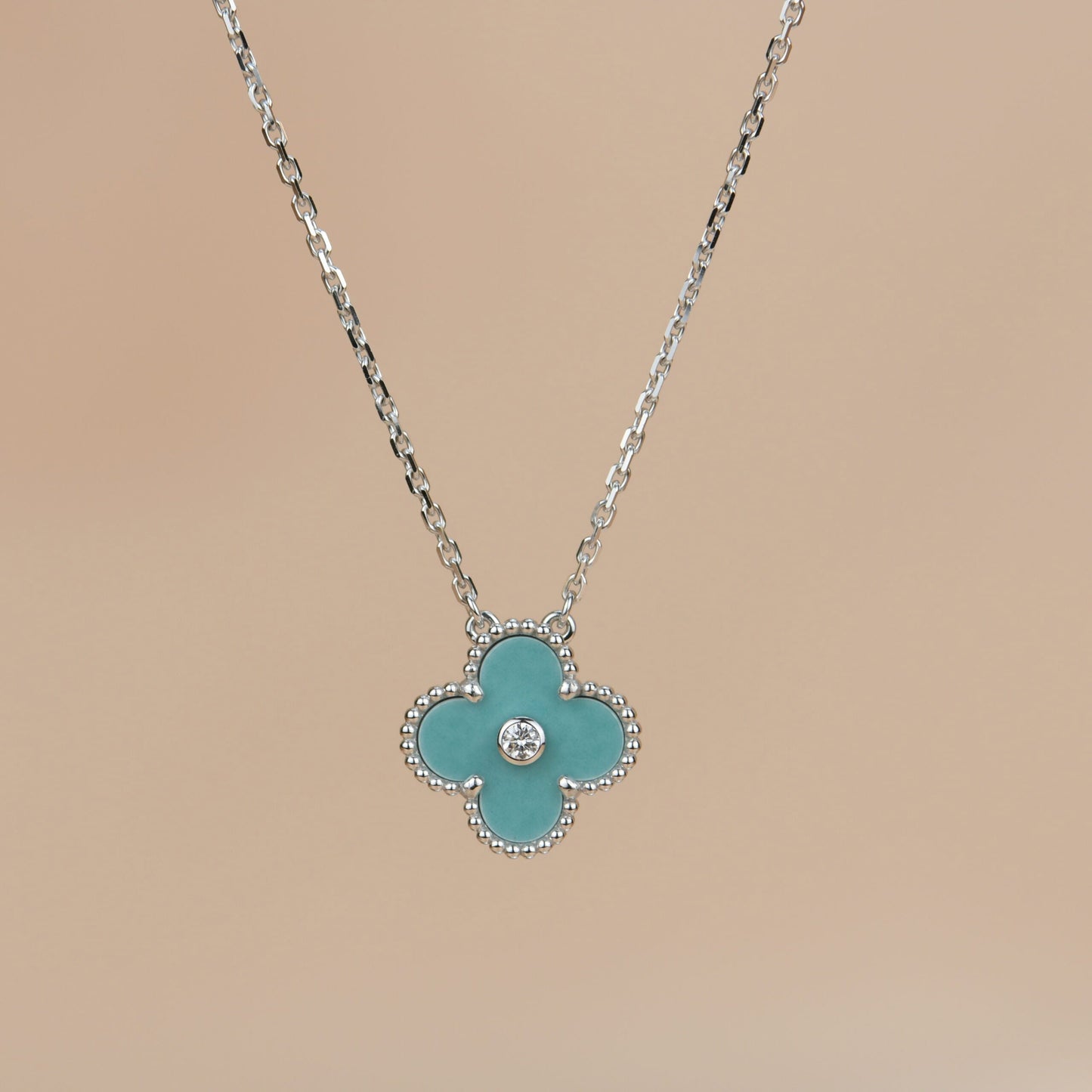 [Lumi Jewelry]CLOVER 15MM DIAMOND SVRES PORCELAIN  NECKLACE SILVER