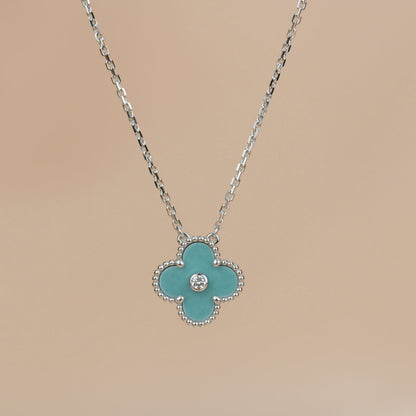 [Lumi Jewelry]CLOVER 15MM DIAMOND SVRES PORCELAIN  NECKLACE SILVER