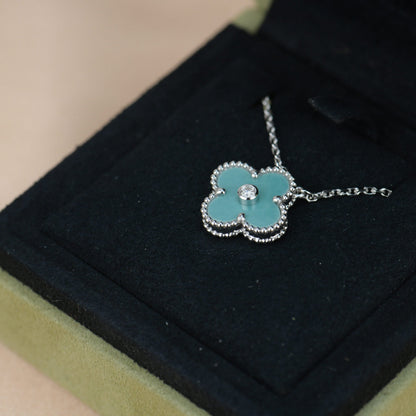 [Lumi Jewelry]CLOVER 15MM DIAMOND SVRES PORCELAIN  NECKLACE SILVER