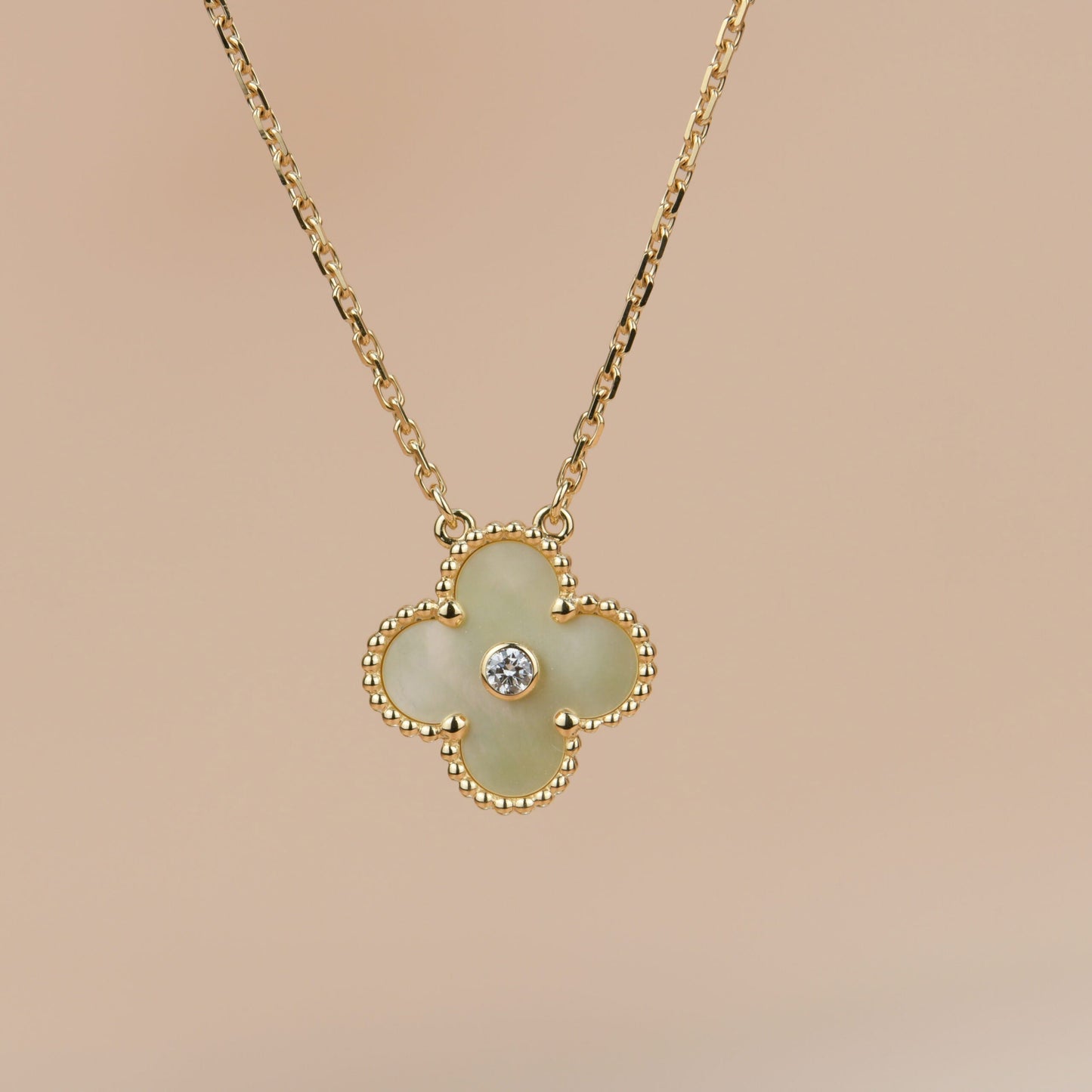 [Lumi Jewelry]CLOVER 15MM DIAMOND GOLD MOTHER OF PEARL NECKLACE