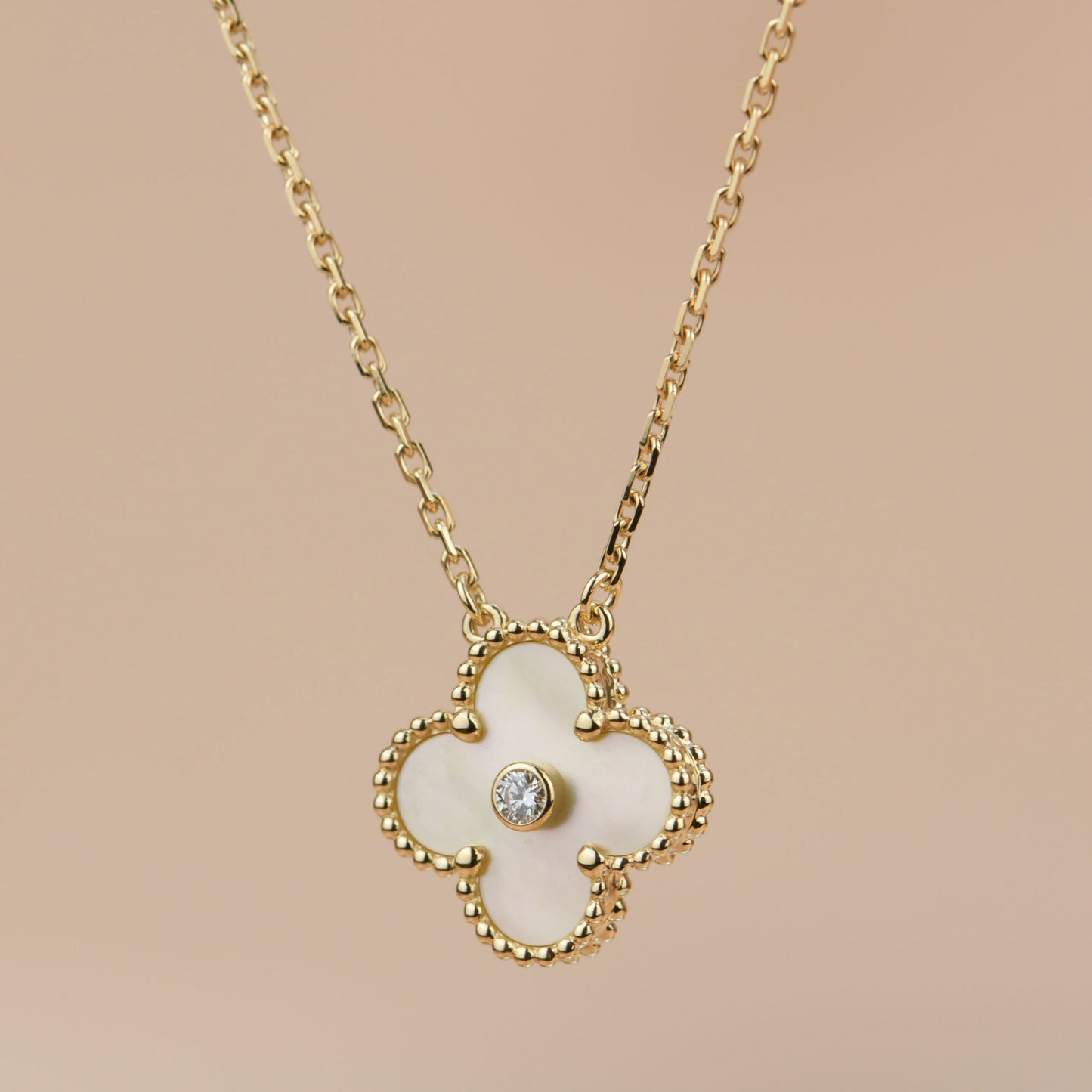 [Lumi Jewelry]CLOVER 15MM DIAMOND GOLD MOTHER OF PEARL NECKLACE