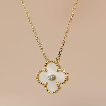 [Lumi Jewelry]CLOVER 15MM DIAMOND GOLD MOTHER OF PEARL NECKLACE
