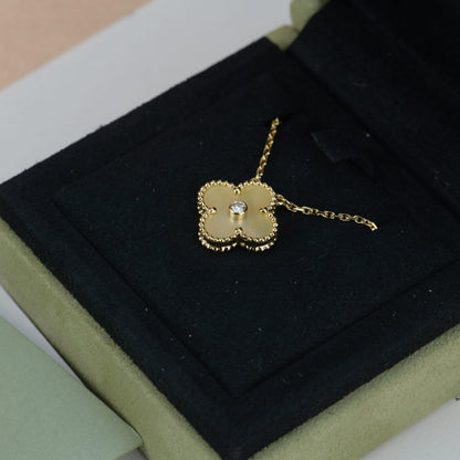 [Lumi Jewelry]CLOVER 15MM DIAMOND GOLD MOTHER OF PEARL NECKLACE