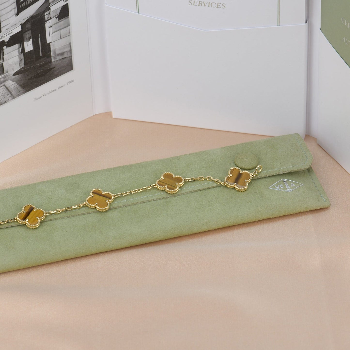[Lumi Jewelry]CLOVER  5 MOTIFS TIGER EYE BRACELET
