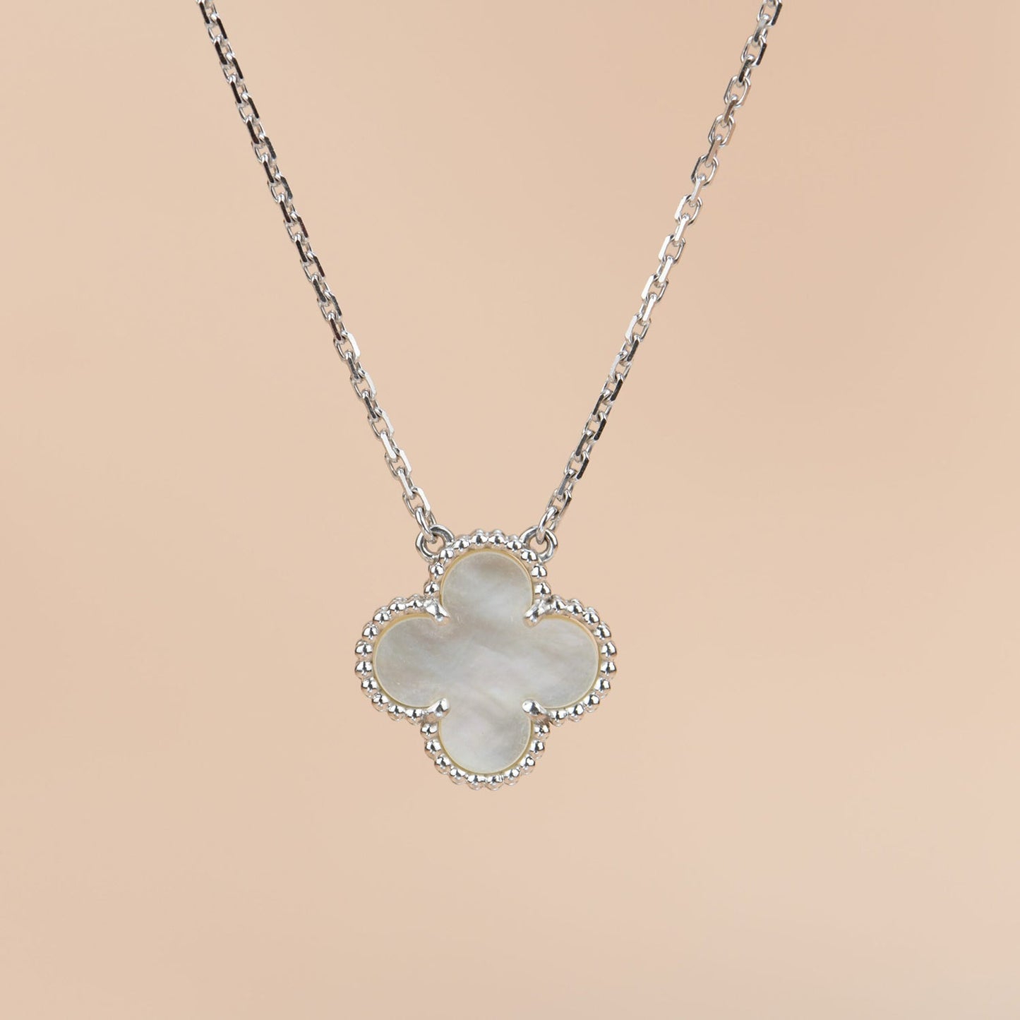 [Lumi Jewelry]CLOVER  15MM WHITE MOTHER-OF-PEARL SILVER