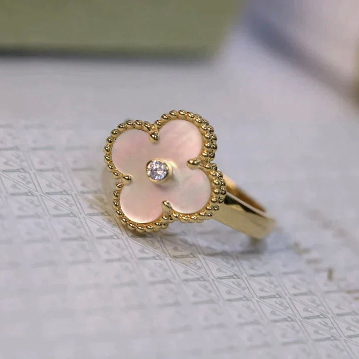 [Lumi Jewelry]CLOVER PINK MOP RING GOLD DIAMOND